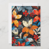 Bold Vibrant Orange Teal Red Flowers 招待状 (裏面)