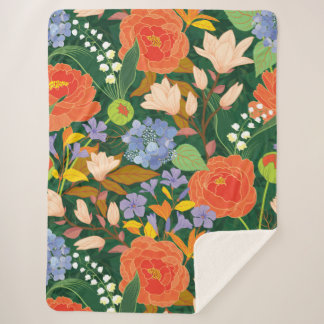 Bold Vintage Garden Floral Pattern Sherpa Blanket シェルパブランケット