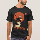 Bold warrior cat in classic samurai armor Japanese Tシャツ (正面)
