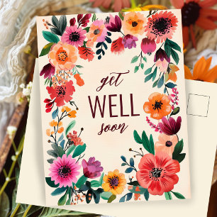 Bold Watercolor Florals お見舞いカスタム ポストカード