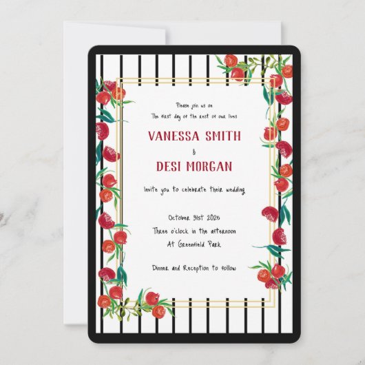 Bold Watercolor Pomegranate Wedding Invitations 招待状 (正面)