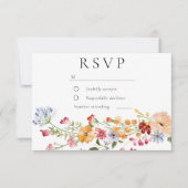 Bold Watercolor Wildflowers Wedding 出欠カード (正面)