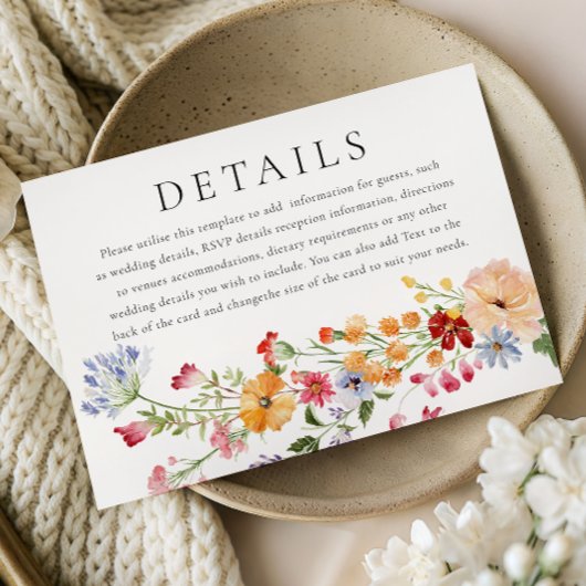 Bold Watercolor Wildflowers Wedding Details エンクロージャーカード