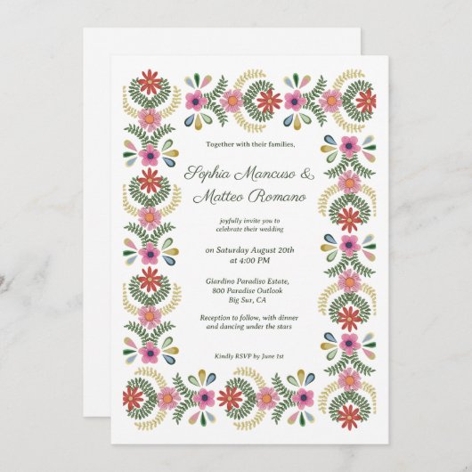 Bold Whimsical Floral Wedding 招待状 (正面/裏面)