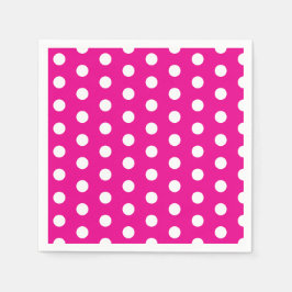 Bold White Polka Dots on Hot Pink スタンダードカクテルナプキン