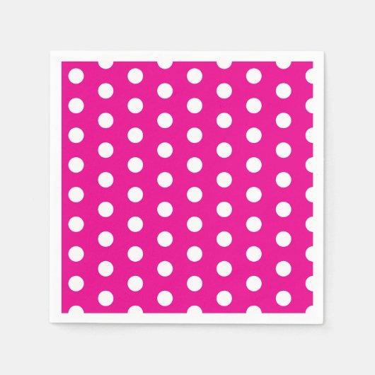 Bold White Polka Dots on Hot Pink スタンダードカクテルナプキン (正面)
