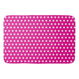 Bold White Polka Dots on Hot Pink バスマット