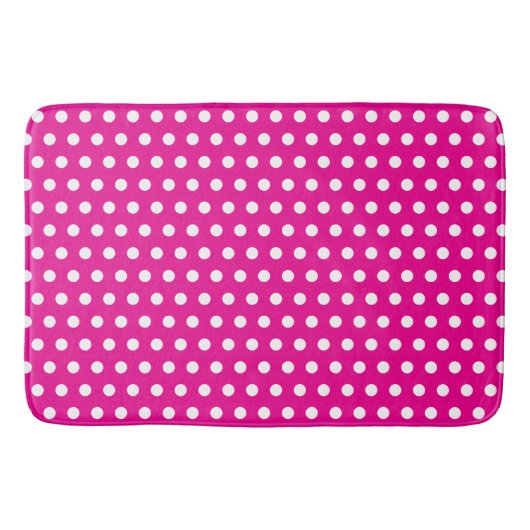 Bold White Polka Dots on Hot Pink バスマット (正面)