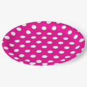 Bold White Polka Dots on Hot Pink ペーパープレート (アングル)