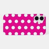 Bold White Polka Dots on Hot Pink  iPhone 16ケース (裏面横)