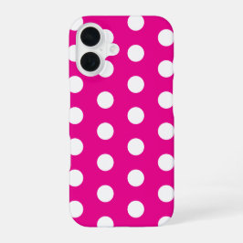 Bold White Polka Dots on Hot Pink  iPhone 16ケース
