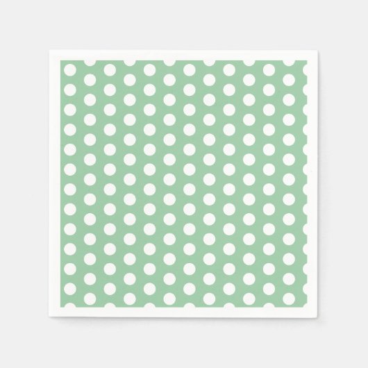 Bold White Polka Dots on Sage Green  スタンダードカクテルナプキン (正面)