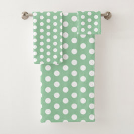 Bold White Polka Dots on Sage Green  バスタオルセット