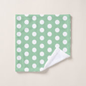 Bold White Polka Dots on Sage Green バスタオルセット (ウォッシュタオル)