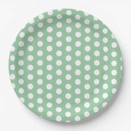 Bold White Polka Dots on Sage Green  ペーパープレート