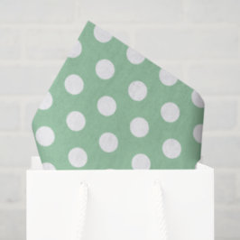 Bold White Polka Dots on Sage Green  薄葉紙