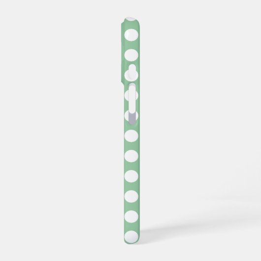 Bold White Polka Dots on Sage Green  iPhone 16ケース (左側面)