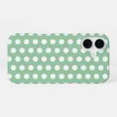 Bold White Polka Dots on Sage Green  iPhone 16ケース (裏面横)