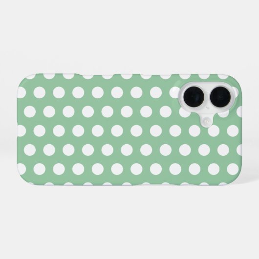Bold White Polka Dots on Sage Green  iPhone 16ケース (裏面横)