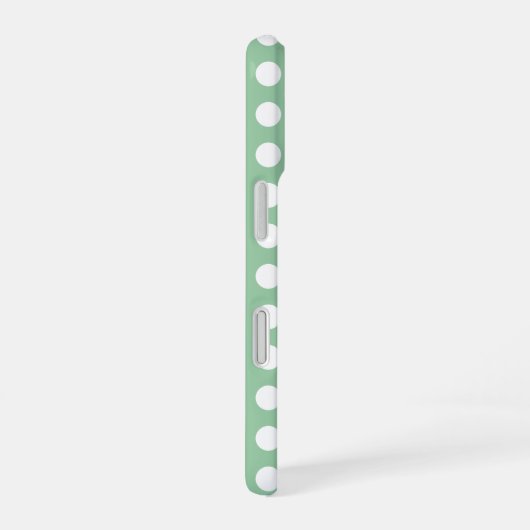 Bold White Polka Dots on Sage Green  iPhone 16ケース (右側面)