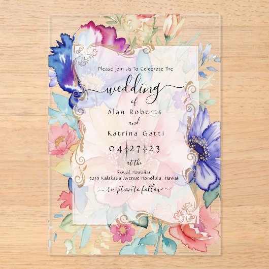 Bold Wildflower Clear Acrylic Wedding Invitation  アクリル招待状 (正面)