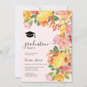 Bold Wildflower Floral Watercolor Photo Graduation 招待状 (正面)