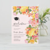 Bold Wildflower Floral Watercolor Photo Graduation 招待状 (スタンド正面)