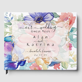 Bold Wildflower Garden Blue Pink Peach Floral Gu ゲストブック