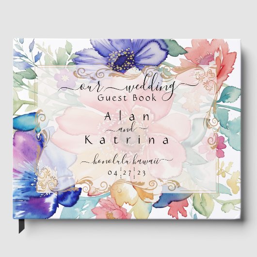 Bold Wildflower Garden Blue Pink Peach Floral  Gu ゲストブック (正面)