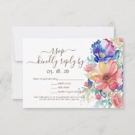 Bold Wildflower RSVP Card – Blue Pink Peach Floral