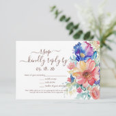 Bold Wildflower RSVP Card – Blue Pink Peach Floral (スタンド正面)