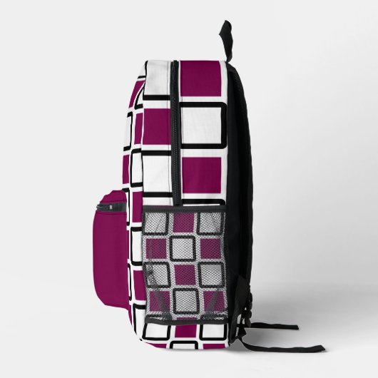 🔥 Bold Wine & White Geometric Backpack  プリントバックパック (右)