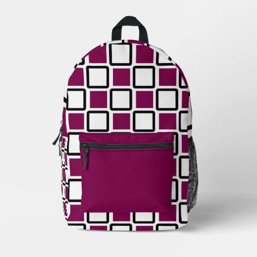 🔥 Bold Wine & White Geometric Backpack  プリントバックパック (正面)