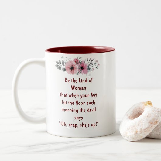 Bold Woman Mug "Oh Crap She Is Up" ツートーンマグカップ (ドーナツ)