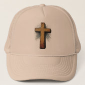 Bold Wooden Christian Cross Trucker Hat キャップ (正面)