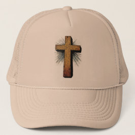 Bold Wooden Christian Cross Trucker Hat キャップ