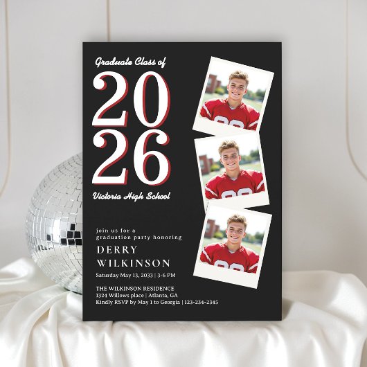 Bold Year 2026 Photo Grid Graduation Invitation 招待状