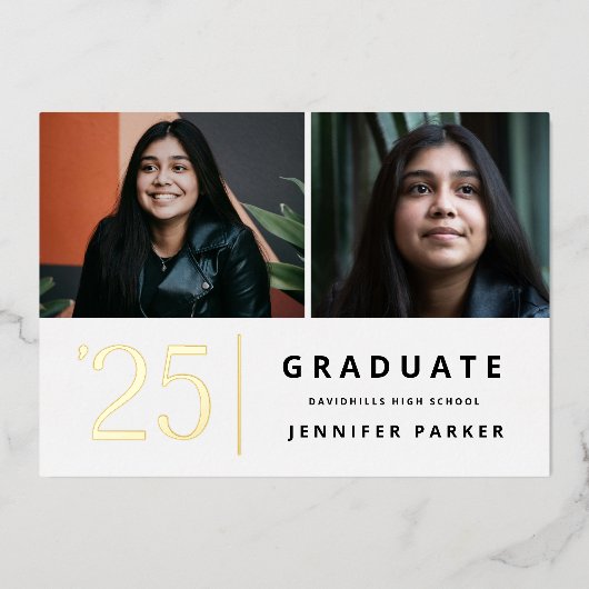 Bold Year 2 フォト 卒業 箔招待状 (正面)