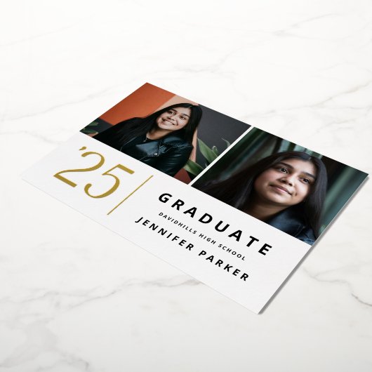 Bold Year 2 フォト 卒業 箔招待状 (回転した状態)