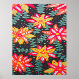 Bold Yellow and Orange Flowers Black ポスター