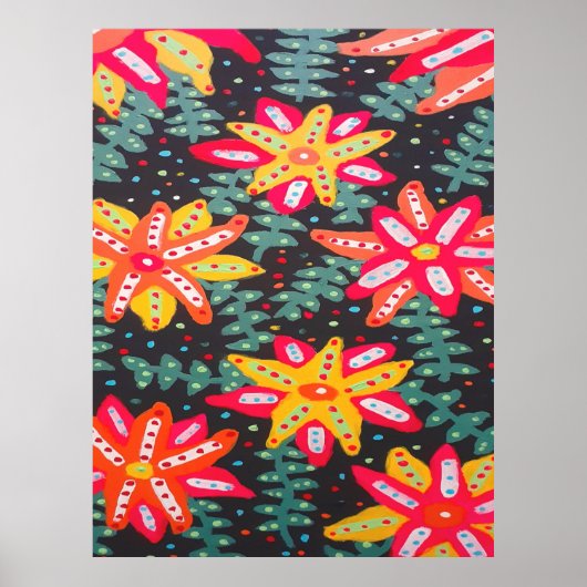 Bold Yellow and Orange Flowers Black ポスター (正面)