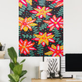 Bold Yellow and Orange Flowers Black ポスター (ホームオフィス)