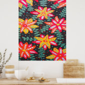 Bold Yellow and Orange Flowers Black ポスター (キッチン)