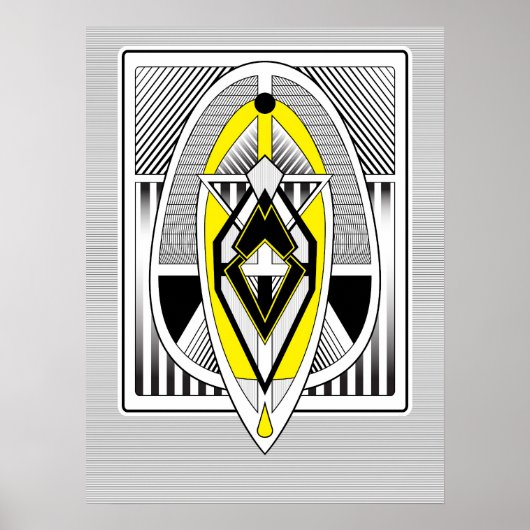 Bold Yellow & Black Geometric Art Deco Design ポスター (正面)