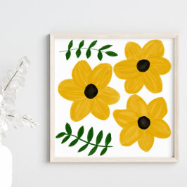 Bold Yellow Modern Flower Graphic Painting ポスター