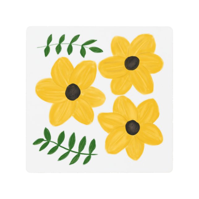 Bold Yellow Modern Flower Graphic Painting メタルプリント (正面)