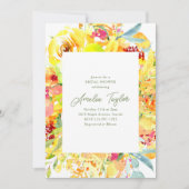 Bold Yellow Watercolor Floral Bridal Shower 招待状 (正面)