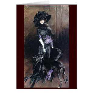 Boldiniの女性のグレイハウンド犬の黒の服の芸術