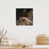 Boldini – 花を持つ若い女性 ポスター (キッチン)