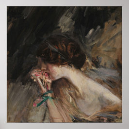 Boldini – 花を持つ若い女性 ポスター